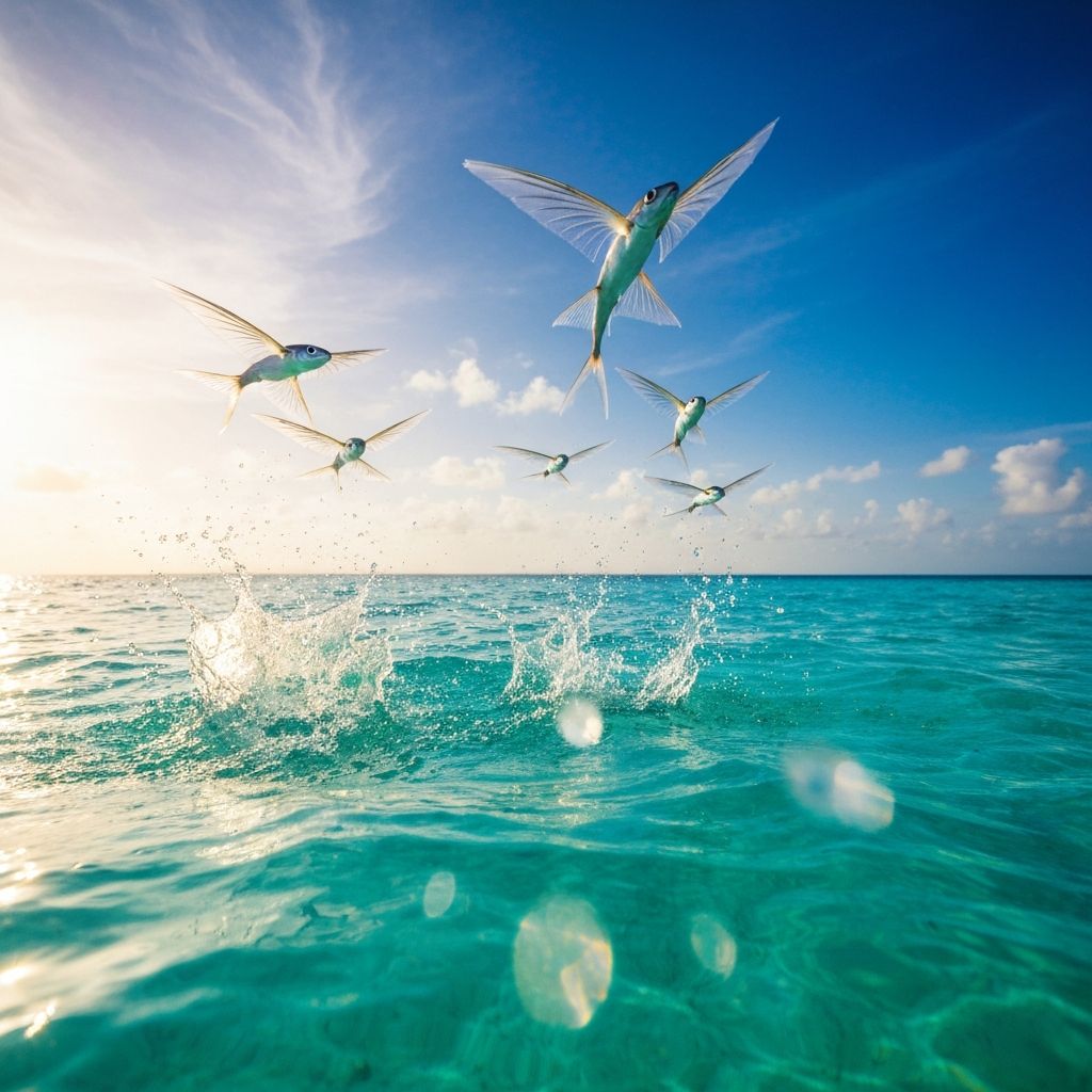Flying fish leaping from the ocean